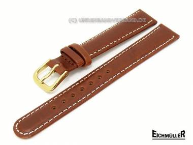 Watch band 14mm brown saddle leather white seam Eichmueller - Bild vergr��ern 