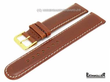 Watch band 20mm brown saddle leather white seam Eichmueller - Bild vergr��ern 
