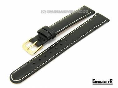 Watch band 12mm black saddle leather white seam Eichmueller - Bild vergr��ern 
