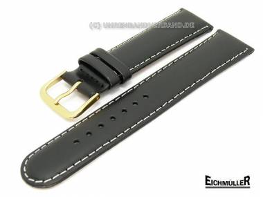 Watch band 20mm black saddle leather white seam Eichmueller - Bild vergr��ern 