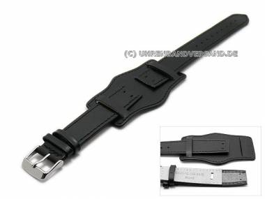 Watch band 24mm black aviator style with leather backing pad (width of buckle 22 mm) - Bild vergr��ern 
