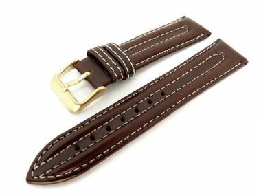Watch band 22mm dark brown saddle leather padded white stitching - Bild vergr��ern 