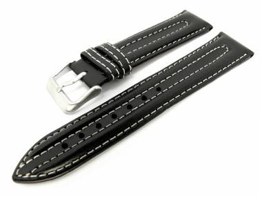 Watch band 18mm black saddle leather padded white stitching - Bild vergr��ern 