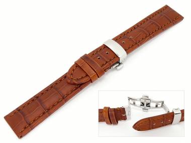 TOP: Watch band 22mm leather brown alligator robust with butterfly-clasp - Bild vergr��ern 