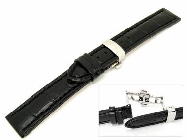 TOP: Watch band 22mm leather black alligator robust with butterfly-clasp - Bild vergr��ern 