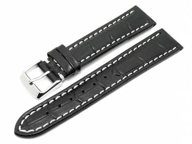 Watch band XL 18mm black alligator light stitching (width of buckle 18 mm) - Bild vergr��ern 