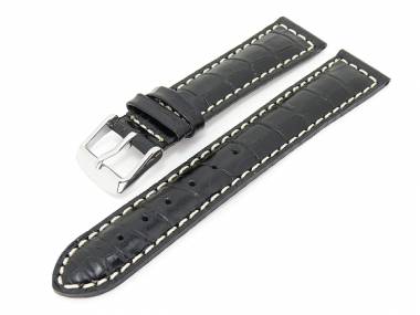 Watch band 18mm black alligator grain white seam - Bild vergr��ern 
