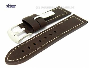 Watch band 26mm dark brown smooth surface light colored stitching from Fluco - Bild vergr��ern 