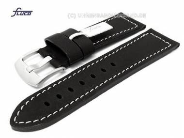 Watch band 22mm black smooth surface light colored stitching from Fluco - Bild vergr��ern 