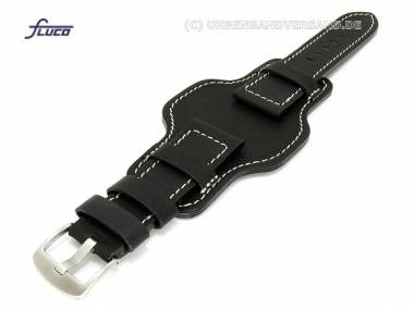 Watch band 22mm black aviator style robust light colored stitching with asymmetric leather pad - Bild vergr��ern 