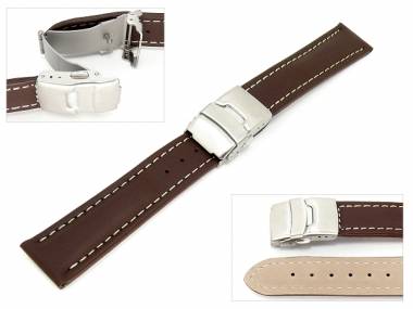  Watch band 24mm deployant clasp dark brown white seam (width of clasp 22 mm) - Bild vergr��ern 