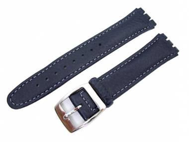 Watch band for Swatch 17mm dark blue leather grained surface light stitching - Bild vergr��ern 