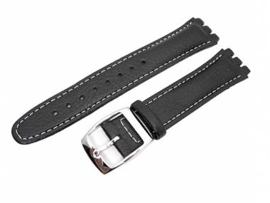 Watch band for Swatch 17mm black leather grained surface light stitching - Bild vergr��ern 