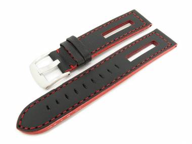 Watch band 24mm black with red seam - Bild vergr��ern 