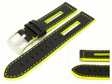 Watch band 20mm black with neon yellow seam - Bild vergr��ern 