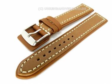Watch band 20mm brown -MILAN SPECIAL- smooth surface white seam (width of buckle 18 mm) - Bild vergr��ern 
