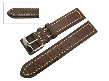 Watch band 22mm dark brown -MILAN SPECIAL- alligator grain white seam (width of buckle 20 mm) - Bild vergr��ern 