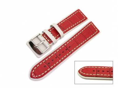 Watch band 24mm red/white -MILAN SPECIAL- alligator grain white seam (width of buckle 20 mm) - Bild vergr��ern 