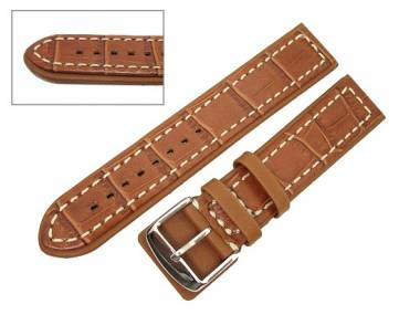 Watch band 24mm medium brown -MILAN SPECIAL- alligator grain white seam (width of buckle 20 mm) - Bild vergr��ern 