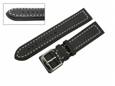 Watch band 20mm black -MILAN SPECIAL- alligator grain white seam (width of buckle 18 mm) - Bild vergr��ern 