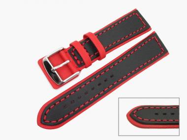Watch band 20mm black/red -MILAN SPECIAL- smooth surface red seam (width of buckle 18 mm) - Bild vergr��ern 