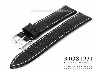 Watch strap XL 18mm black RIOS louisiana alligator grain light stitching (width of buckle 16 mm) - Bild vergr��ern 