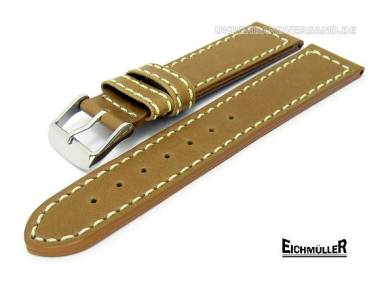 Watch band 24mm light brown aviator style saddle leather smooth surface by Eichmueller - Bild vergr��ern 