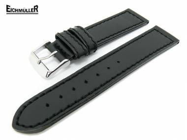 Watch band 18mm black aviator style saddle leather smooth surface by Eichmueller - Bild vergr��ern 