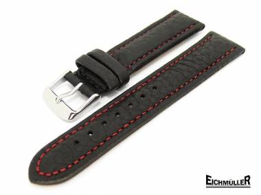 Watch band 22mm black shrunken leather red stitching by Eichmueller - Bild vergr��ern 