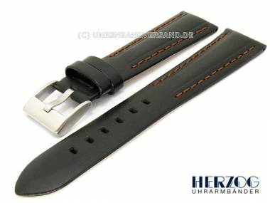 Watch band XL -Coffee- 22mm black padded fashionable stitching by Herzog (width of buckle 18 mm) - Bild vergr��ern 