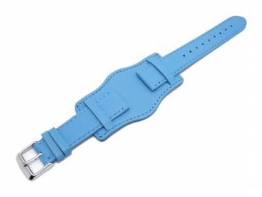 Watch band 20mm light blue Aviator style fashionable with leather padding - Bild vergr��ern 