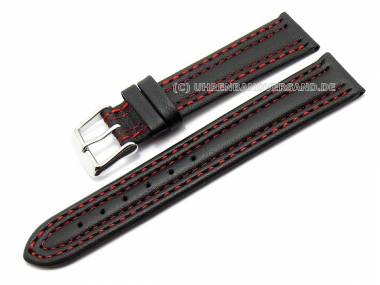 Watch band 18mm black red stitching (width of buckle 16 mm) - Bild vergr��ern 