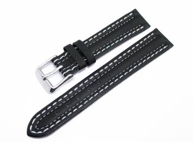 Watch band 18mm black white stitching (width of buckle 16 mm) - Bild vergr��ern 