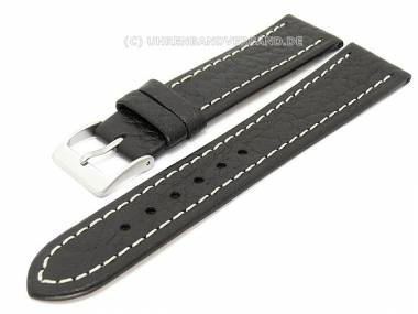 Watch band 18mm black shrunken leather light colored stitching - Bild vergr��ern 