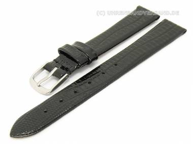 Watch band leather 12mm black teju-grain glossy without stitching - Bild vergr��ern 