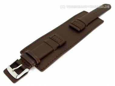 Watch band 22mm dark brown smooth surface with leather pad (width of buckle 20 mm) - Bild vergr��ern 