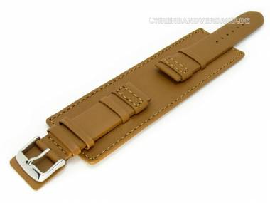 Watch band 18mm light brown smooth surface with leather pad (width of buckle 18 mm) - Bild vergr��ern 