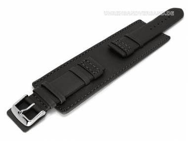 Watch band 18mm black smooth surface with leather pad (width of buckle 18 mm) - Bild vergr��ern 