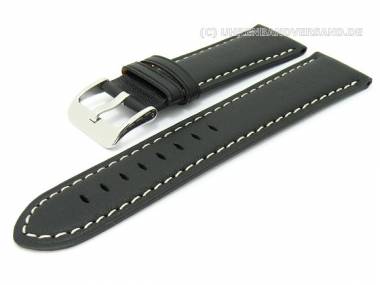 Watch band -Bregenz- 24mm black genuine leather light colored stitching (width of buckle 22 mm) - Bild vergr��ern 