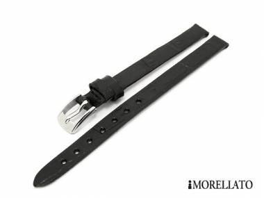 Watch strap 12mm black -Thin Alligator Calf- alligator grain without stitching by MORELLATO - Bild vergr��ern 