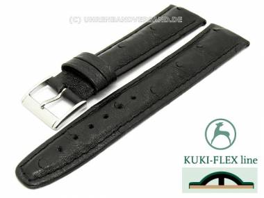 Watch strap 22mm black genuine Ostrich with Kuki Flex-Patent stitched KUKI (width of buckle 20 mm) - Bild vergr��ern 