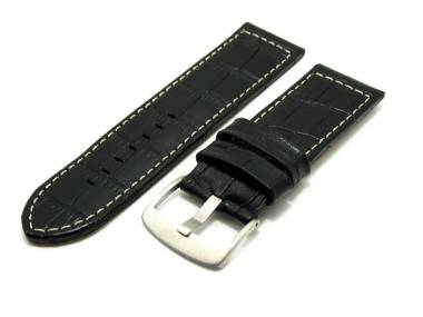 Watch band leather black alligator grain white stitching 26mm - Bild vergr��ern 