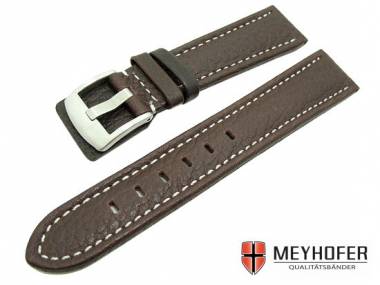 Watch band -Berlin- 22mm dark brown grained surface white stitching by MEYHOFER - Bild vergr��ern 