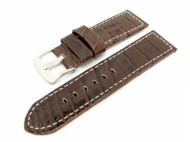 Watch band leather dark brown XL alligator grain white seam 22mm - Bild vergr��ern 