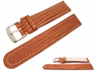 Watch band 24mm leather auburn teju grain white seam (width of buckle 22 mm) - Bild vergr��ern 