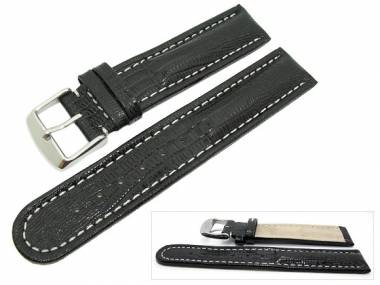 Watch band 18mm leather black teju grain white seam (width of buckle 18 mm) - Bild vergr��ern 
