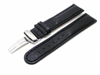 Watch band 18mm leather black teju grain flip clasp (width of buckle 18 mm) - Bild vergr��ern 