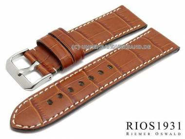Watch band 24mm brown XL by RIOS Louisiana Alligator grain light stitching (width of buckle 22 mm) - Bild vergr��ern 