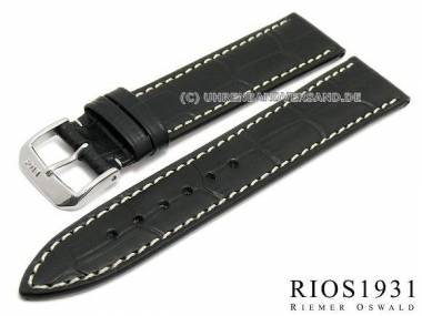 Watch band 18mm black by RIOS Louisiana Alligator grain light stitching (width of buckle 16 mm) - Bild vergr��ern 