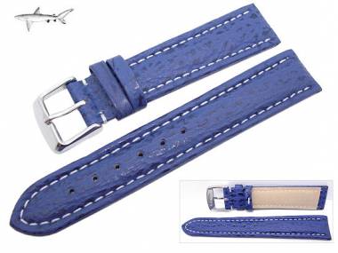 Watch band 20mm blue genuine SHARK leather white seam (width of buckle 18 mm) - Bild vergr��ern 